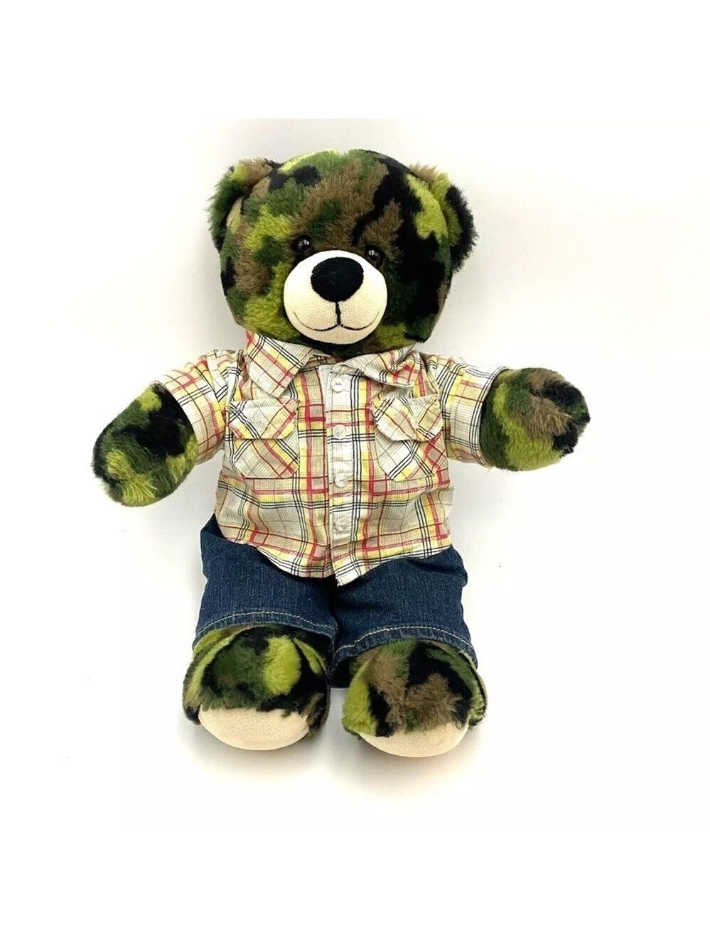 Build-A-Bear Camo Print Bear with Clothes Army Green 16" Stuffed Animal Plush